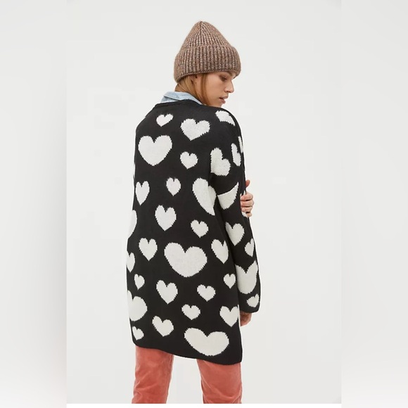 Anthropologie Maeve Halley Hearts Cardigan In Black/White | Size M/L oversized - Picture 3 of 16